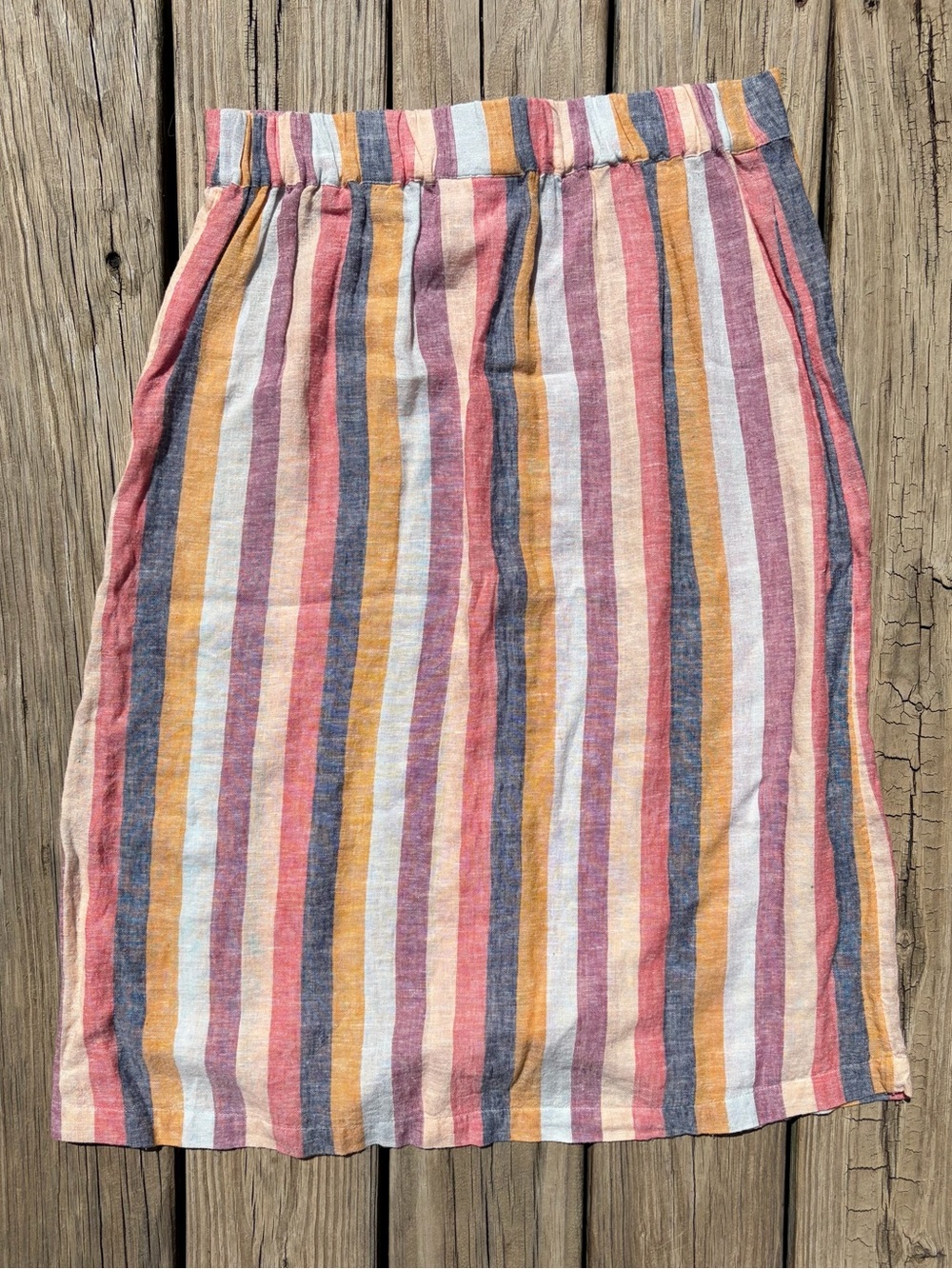 Morgan Taylor Linen Striped Button-Front Midi Skirt - Picture 5 of 5